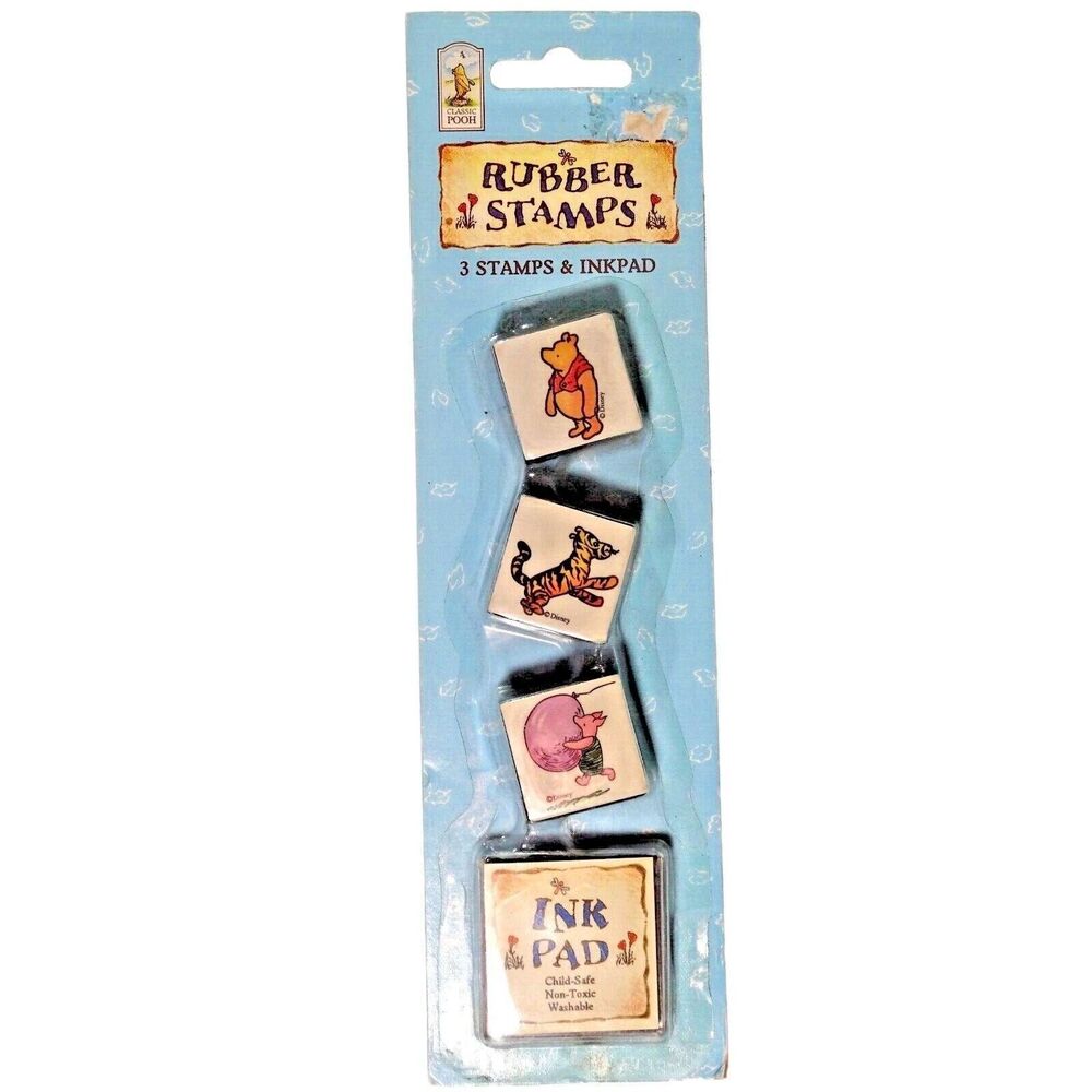 Disney Pooh and Friends Stamps Inkpad Piglet Tigger 4-Pc 1996 Gift Old Stock NIP